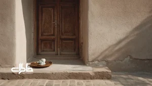 جزئیات کوچه آشتی‌کنان با سینی چای در آستانه در به نشانه صلح و رفاقت. مجله خاطرات