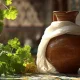 کوزه آب خنک با سطح نم‌دار در سایهٔ حیاط خانهٔ ایرانی