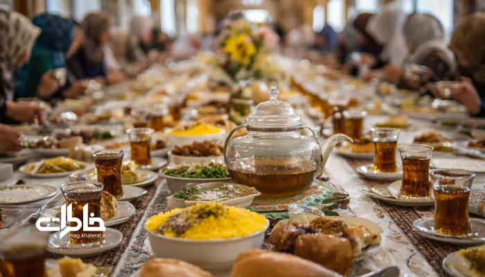پذیرایی شکیل چای و خرما در آیین چراغانی و اعیاد