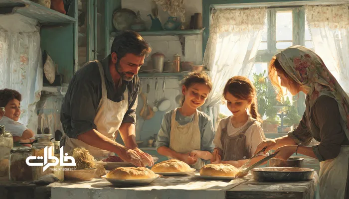 تقسیم کار خانوادگی برای پخت نان تازه خانگی مینیمال
