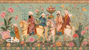 نگاره قاجاری وداع مسافران با اسب و کاسه آب و گل در دست بدرقه‌کننده.آیین بدرقه در شعر و ادبیات