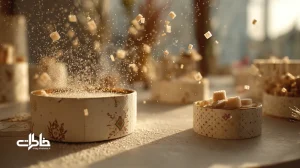 آیین قندسابی در آغاز مراسم؛ باران قند بر سر زوج با تزیینات ساده و بوم‌دوست و نماد شیرینیِ آغاز