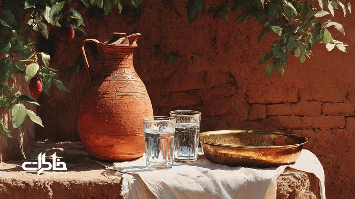 کوزه سفالی آب در سایه درخت؛ خنکای تابستانهای قدیم و آب گوارا در حیاط ایرانی