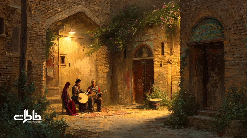 نوروزخوانی در کوچههای ایران با نوازنده دایره، فضایی نوستالژیک و بهاری؛ سبزه، حوض و حالوهوای آیینهای نوروزی