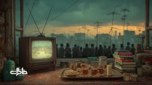 پشت‌بام‌های تهران با آنتن خرچنگی و اتاق پذیرایی دهه هفتاد؛ خانواده‌ای دور تلویزیون و ویدئو، بازآفرینی خاطرات تماشای جمعی