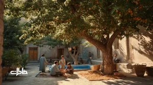 تابستان باغ‌های زردآلو در خانه‌ای ایرانی با تکاندن شاخه‌ها و خشک‌کردن برگه زردآلو روی سینی‌های آفتابی؛ تصویری نوستالژیک از اقتصاد کوچک خانگی.مجله خاطرات