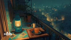 بالکن ایرانی با سماور و گوشی در حال ضبط وویس واتساپ؛ نمادی از سیاست روزمره در خانه و گفت‌وگوی محترمانه