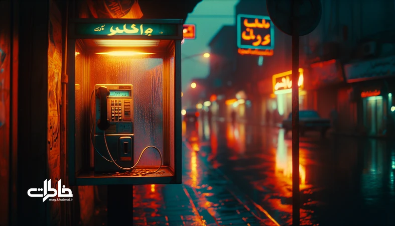 تصویر نوستالژیک از تلفن سکهای در خیابان ایرانی و دستی که سکههای عرقکرده را میفشارد؛ انتظار و گفتوگو با صدای نفس در غروب بارانی