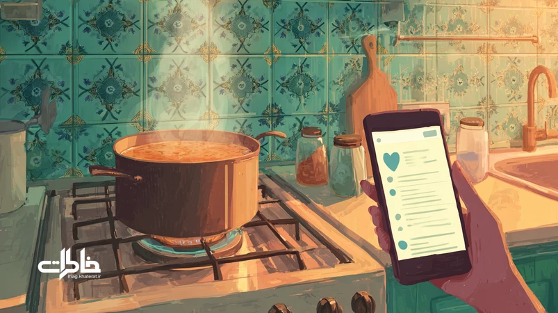 آش نذری در آشپزخانهای ایرانی با بخار بلند شده و گوشی در حال ثبت استوری؛ پیوند نذر دیجیتال، همدلی و روایت کرامتمحور