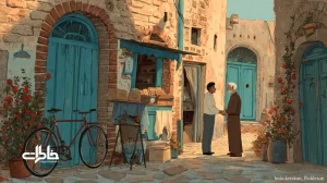 تصویر نوستالژیک از صمیمیت محله: دست‌دادن همسایه‌ها کنار تعمیر دوچرخه، نان و نمک و دیوار مهربانی در کوچه‌ای قدیمی از ایران