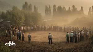 کشتی گیله‌مردی در میدان خاکی شمال با مرشد، شال پهلوانی و حلقه تماشاچی؛ آیین قول شرف و احترامِ بعد از نبرد.