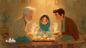 سینی نان تازه و استکان‌های چای در جمع خانوادگی ایرانی؛ آیین گفت‌وگو کنار نان و چای، بوی نان داغ و آشتی‌کنان در خانه.