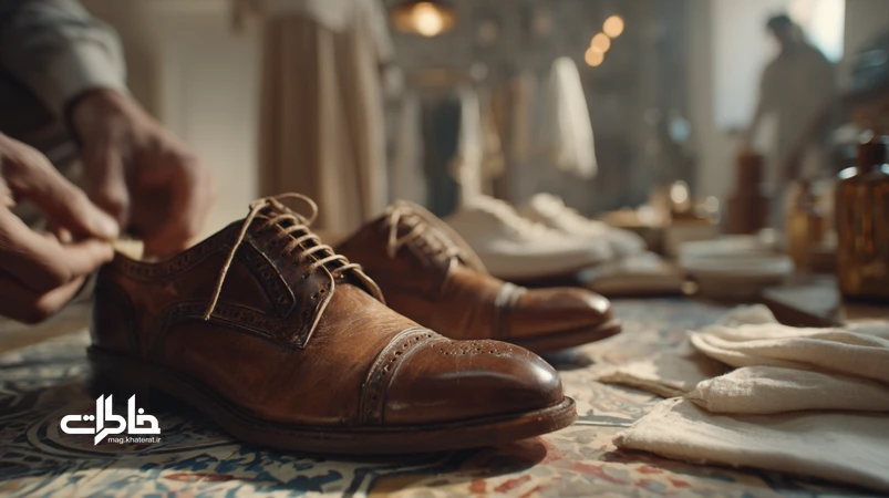 ترکیب ویترین کفش قدیمی و بوتیک مدرن با صحنه واک‌کشی؛ بازنمایی کفش ایرانی در سبک زندگی نسل جدید و پیوند خاطرات خرید با آداب نگه‌داری.