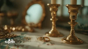 شمع روشن در سفره عقد ایرانی با آینه و شمعدان؛ نماد آرامش، آشتی و امنیت عاطفی در ازدواج ایرانی