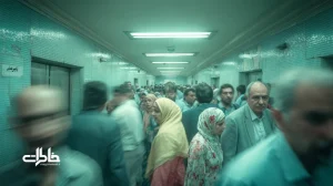 ایستگاه مترو تهران در ساعت شلوغی با ازدحام مسافران؛ ریتم قدم‌ها، صداهای هم‌پوشان، رطوبت زیرزمین و زبان بدن در حافظهٔ روزمرهٔ شهری