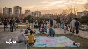 بادبادک‌های نئون در پارک ایرانی هنگام غروب؛ خانواده‌ها و همسایه‌ها در فضایی صمیمی مشغول بازی و خاطره‌سازی جمعی مجله خاطرات