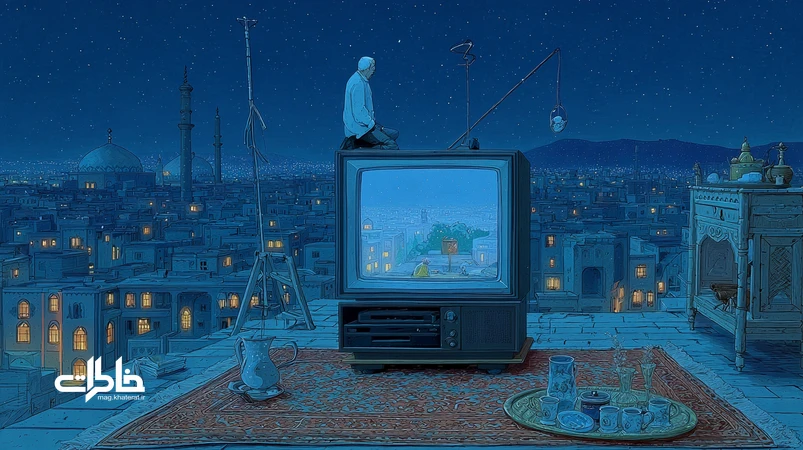 تلویزیون پارس با نور آبی در هال خانه و تنظیم آنتن پشتبام؛ شبهای سریال، هیجان جمع خانوادگی و خاطرات نوستالژیک محلههای ایرانی