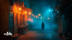 کوچه‌ای ایرانی در سحر رمضان با سحرخوان، فانوس گرم، بخار چای و نان داغ؛ نماد سحرخوانی رمضان و حس صمیمیت محله