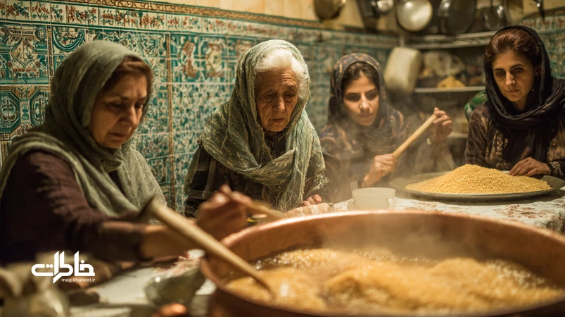 سمنوپزان در آشپزخانه ایرانی؛ قابلمه مسی، بخار گرم، جوانه گندم و دستهای خندان زنان؛ آیین صبر و برکت برای نوروز