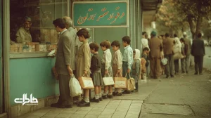 صف خرید کفش مدرسه جلوی فروشگاه کفش ملی در صبح مهر با والدین، کودکان و دفترچه قسطی؛ نوستالژی کیف و کفش مدرسه.