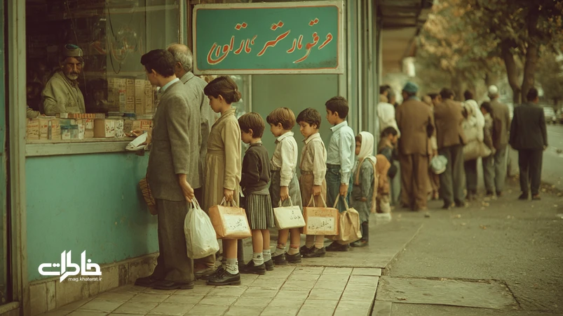 صف خرید کفش مدرسه جلوی فروشگاه کفش ملی در صبح مهر با والدین، کودکان و دفترچه قسطی؛ نوستالژی کیف و کفش مدرسه.