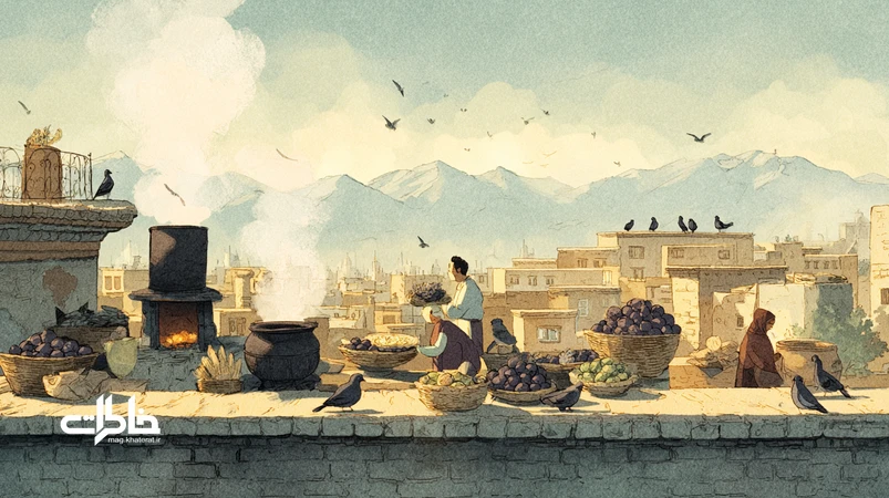 آیین خشککردن آلو روی پشتبام تهران قدیم با دود ملایم، قابلمههای سیاه و حصیرها؛ روایت نوستالژیک خانوادهها و همسایهها در تابستان.مجله خاطرات