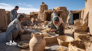 آیین خرمن‌کوبی در گرمای تیر با لایه‌های خاک طلایی، داس‌های براق، همکاری نسل‌ها و ریتم آواز کار در روستای ایران..مجله خاطرات