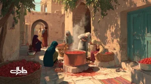 پخت رب خانگی در حیاط قدیمی با دیگ مسی، شهریور، همکاری خانوادگی و بوی رب در کوچه‌ها؛ روایت آیین شهریور و اقتصاد خانه