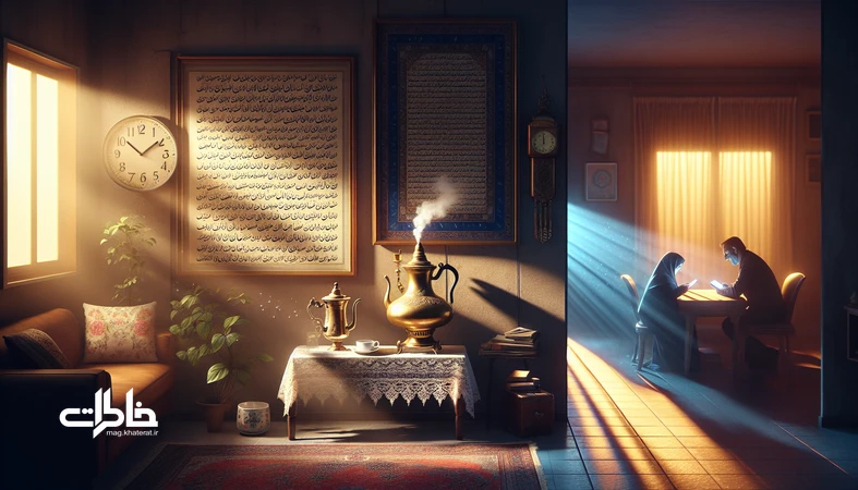 خانهی ایرانی با ساعت دیواری تیکتاکدار در کنار موبایل هوشمند بیصدا؛ نماد ناپدید شدن صدای زمان و اثر آن بر ریتم زندگی و دورهمیهای خانوادگی