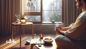 روتین ۱۰ دقیقه‌ای روزانه برای اینکه روزها شبیه هم نباشند؛ فنجان، دفترچه و نور ملایم کنار پنجره در خانه ایرانی