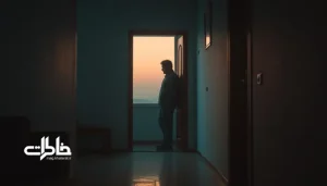 لحظه‌ی سکوت پیش از تصمیم؛ ایستادن کنار در، نور ملایم عصر و مکثی که آغاز تغییر است. مجله خاطرات