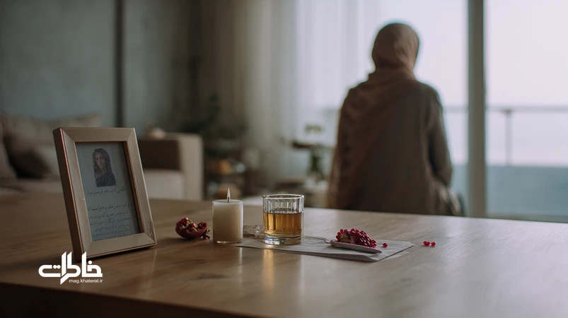 گوشه‌ای آرام برای یادبود و سوگ در سالگرد فوت با شمع، عکس و چای؛ نماد خاطره و التیام