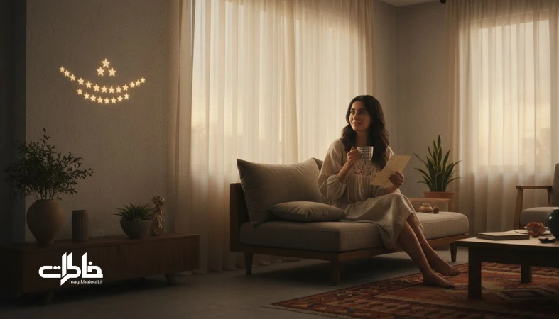 تصویر احساسی از نام عاطفه؛ فضای گرم خانه ایرانی با نور عصرگاهی و تداعی گرما و محبت که آدم را به خانه برمی‌گرداند