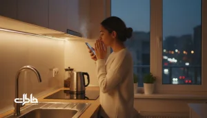 خاطره نویسی صوتی با گوشی در آشپزخانه؛ ثبت احساس با صدا و ضبط ویس برای نگهداری خاطرات.مجله خاطرات