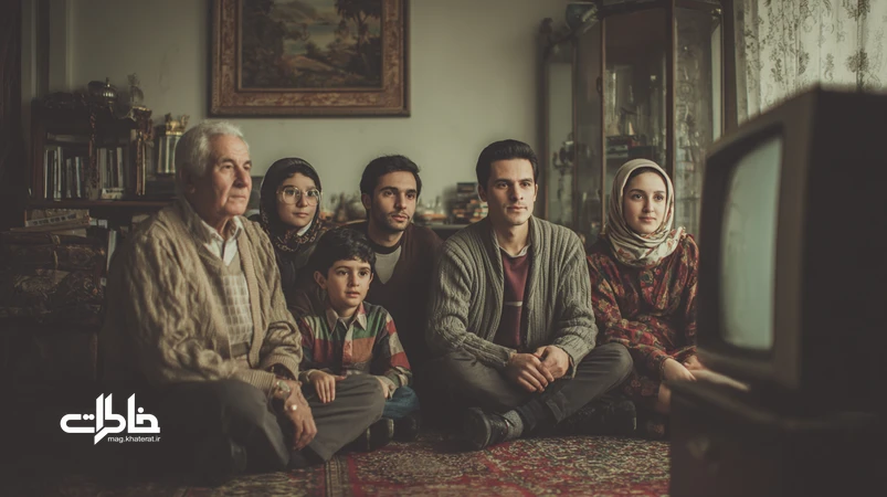 خانواده ایرانی در حال تماشای تلویزیون قدیمی با دکور دهه ۶۰؛ بازگشت سینمای امروز به حال‌وهوای نوستالژیک و حافظه جمعی