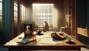 دست یک فرد ایرانی در حال نوشتن وصیت‌نامه عاطفی و نامه به آینده روی میز چوبی کنار پاکت مهر و موم‌شده؛ نمادی از میراث عاطفی و خاطره خانوادگی