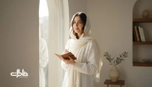 تصویر شاخص از زنی ایرانی با حال‌وهوای آرام و وقار نرم، الهام‌گرفته از مفهوم نام فرناز و درخشش بی‌ادعا در خاطره‌سازی. مجله خاطرات