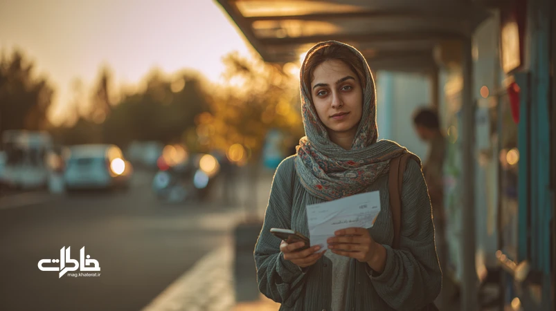 پاکت اولین حقوق و رسید عابر بانک در دست یک جوان ایرانی در مسیر برگشت به خانه؛ نماد استقلال و خرج‌های احساسی ماه اول