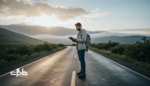 تصویر مرد جوان ایرانی در جاده کوهستانی پس از باران؛ حس طبیعت‌محور و خاطره‌ساز مرتبط با معنی اسم گرشا