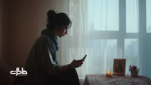 تصویر مفهومی از سوگ در شبکه‌های اجتماعی و هشتگ سوگ؛ فردی ایرانی کنار شمع و قاب عکس در حال مرور خاطره و عزاداری آنلاین