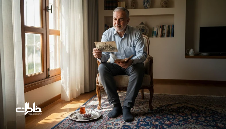 مرد ایرانی در خانه‌ای گرم و نوستالژیک با چای و عکس خانوادگی؛ روایت احساسی درباره معنی و حس اسم نادر