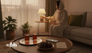 نور گرم عصر در خانه ایرانی و یک لحظه کوچک خاطره ساز روی میز چای؛ تصویر مفهومی نقطه اوج در خاطره سازی روزمره