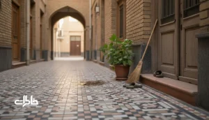 موزاییک های خیابان و حیاط در محله ایرانی با رد آب پاشی و جارو کنار در؛ خوانش موزاییک به عنوان خاطره و سند اجتماعی