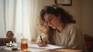 فردی در حال نوشتن داستان کوتاه برای سوگ کنار پنجره، با اشک آرام و یادگاری کوچک؛ روایت رهایی از شرم و مواجهه با فقدان