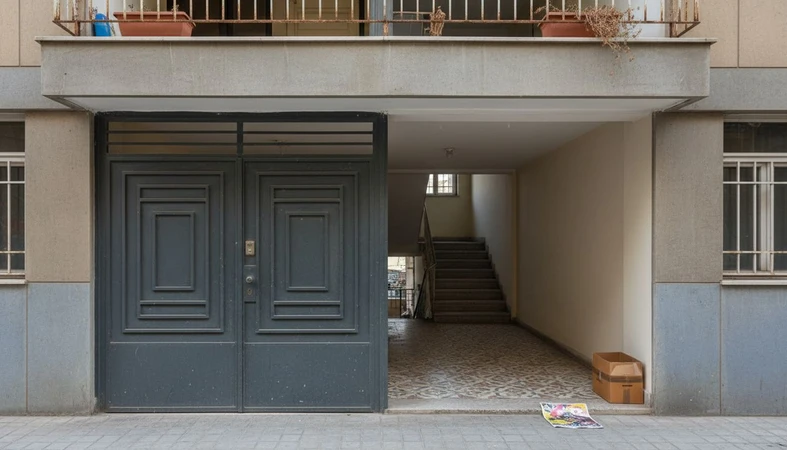 ورودی یک ساختمان مسکونی در ایران با آستانه ساکت و بالکن‌های خاموش؛ تصویر نماد ناپدیدشدن همسایه‌ها در محله‌های امروز