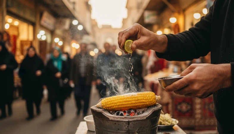 مراسم کوچک بلال خوری در بازار با نمک و لیمو و دود منقل؛ لحظه ای حسی و خاطره ساز در فضای عمومی ایران