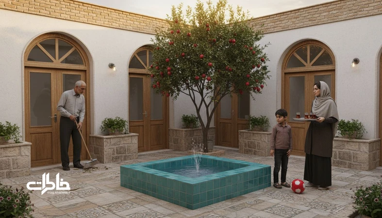 حیاط مشترک ایرانی با دیوارهای کوتاه و همسایه ها؛ نمادی از مذاکره، دیده شدن، تعارض و همکاری در همسایگی نزدیک