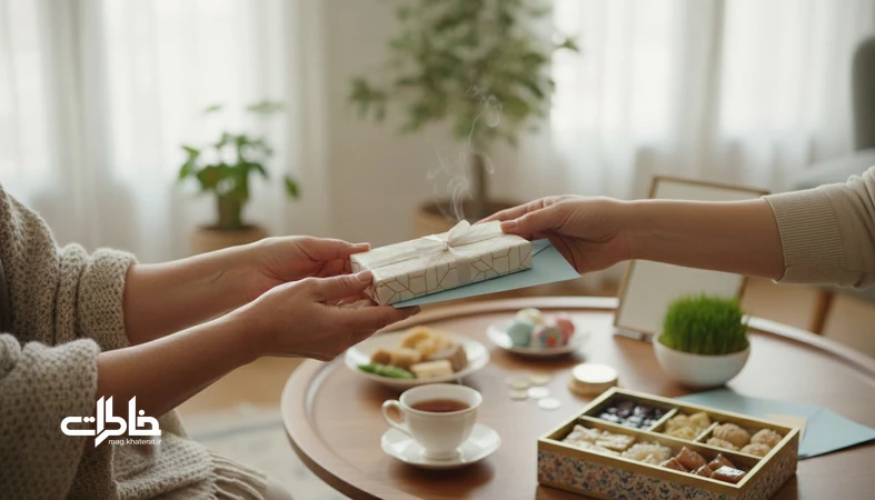 هدیه های کوچک عید و پاکت عیدی در خانه ایرانی کنار سفره هفت سین؛ نماد اقتصاد محبت در نوروز