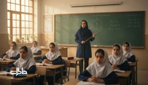 معلم ریاضی سخت‌گیر در کلاس درس با سکوت و انضباط؛ تصویر مفهومی از احترام و ترس مفید در فضای مدرسه ایرانی_مجله خاطرات
