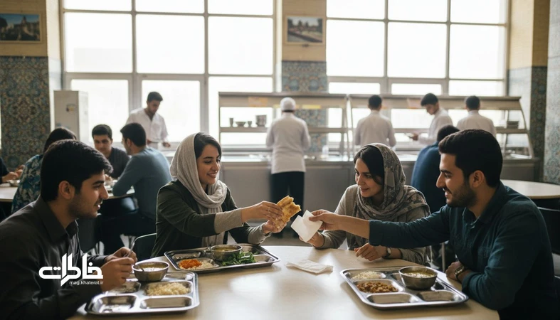 سلف دانشگاه در ایران با میز مشترک و شکل گیری دوستی های دقیقه نودی میان دانشجوها